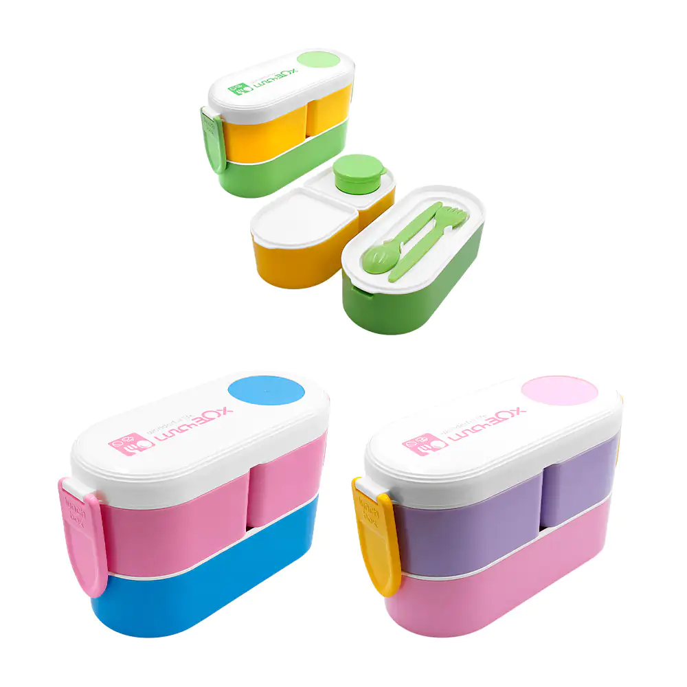 Tupper con 3 compartimentos, mini recipiente redondo + cubiertos / 25…