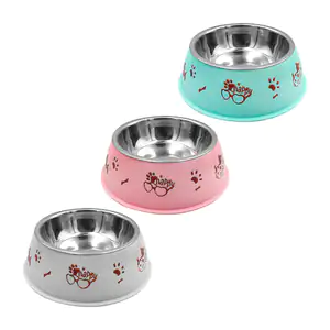Tazón individual para mascota con plato metálico, estampado de perrit…