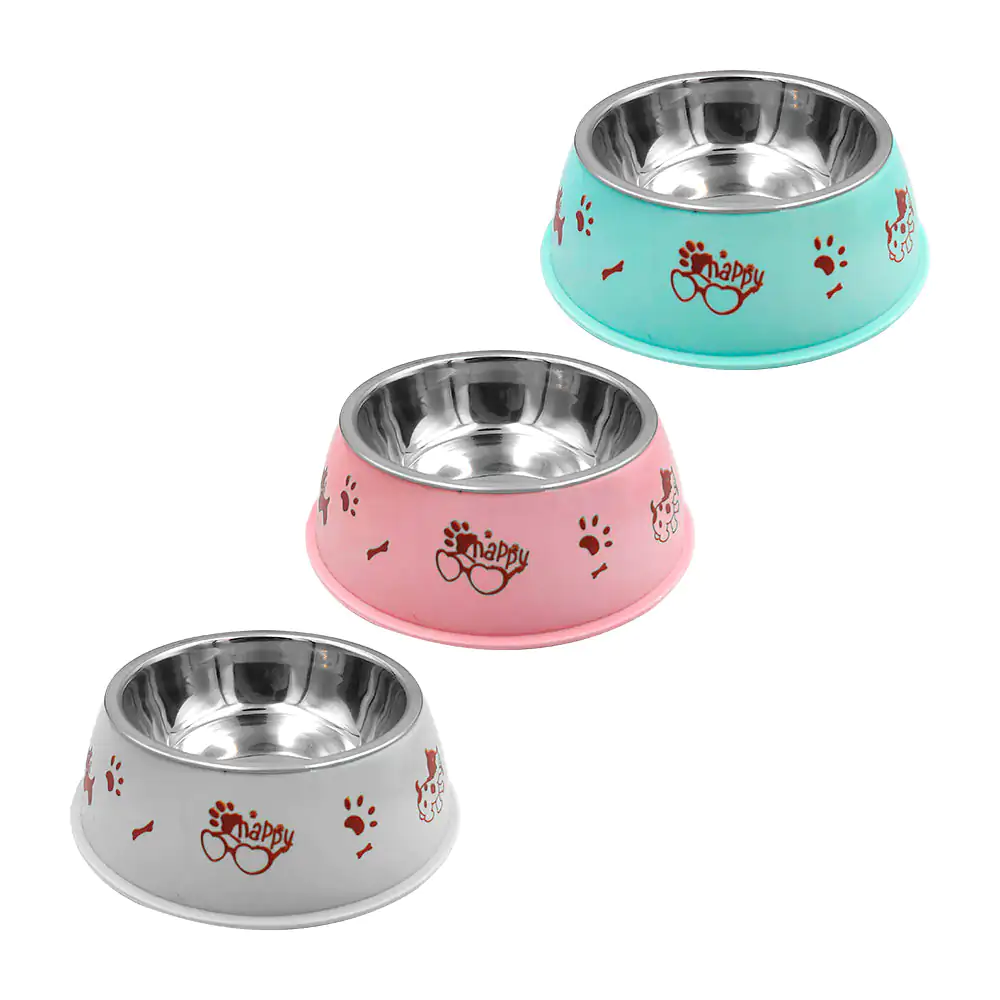 Tazón individual para mascota con plato metálico, estampado de perrit…