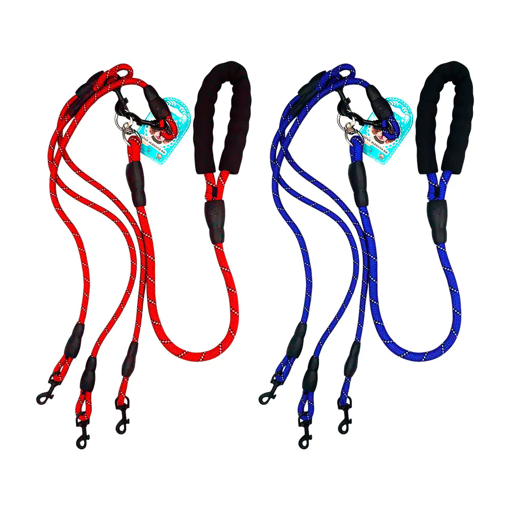 Correa triple para mascota de cuerda resistente, antireflejante y aga…