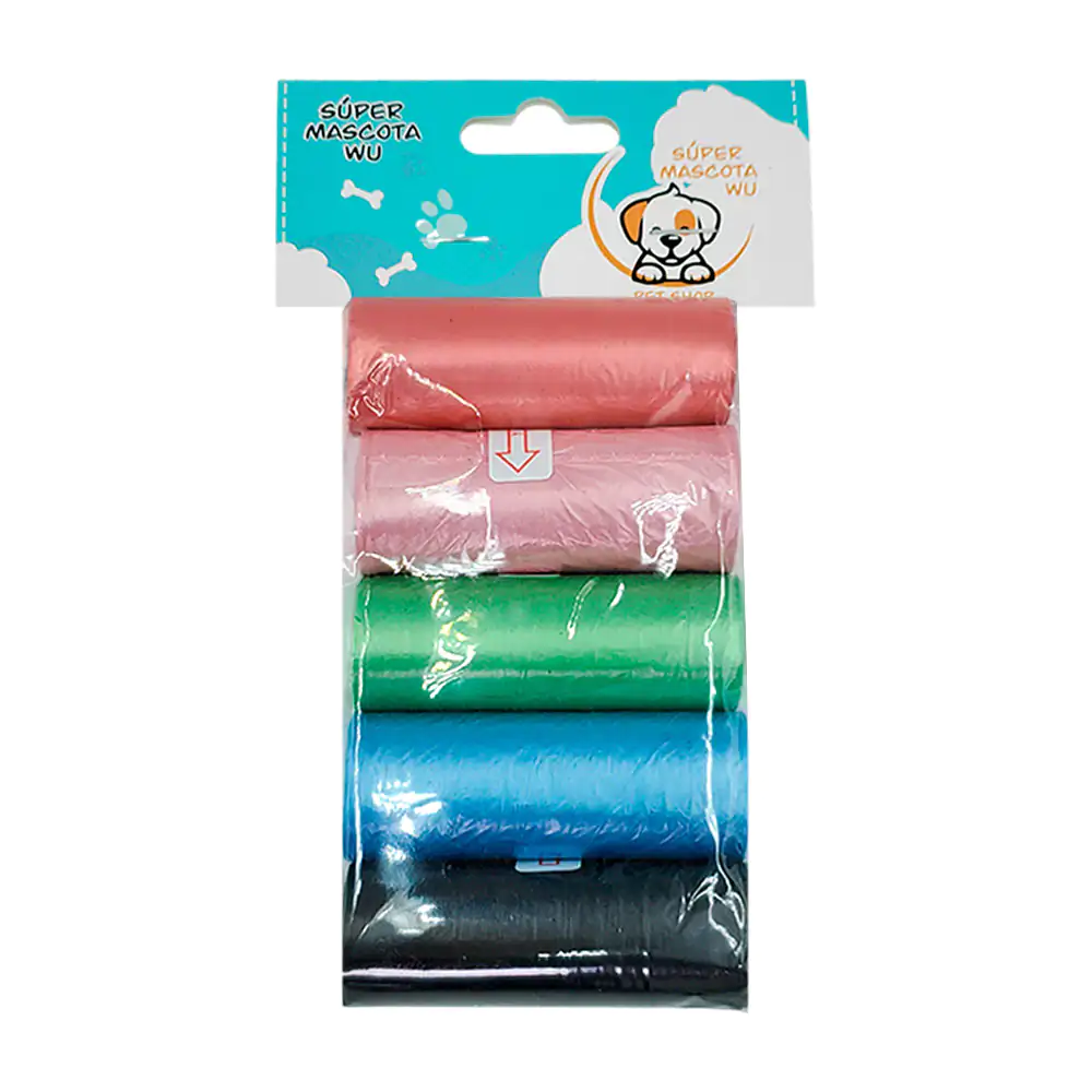Blíster con 5 rollos de bolsa para heces de mascota, colores lisos, v…