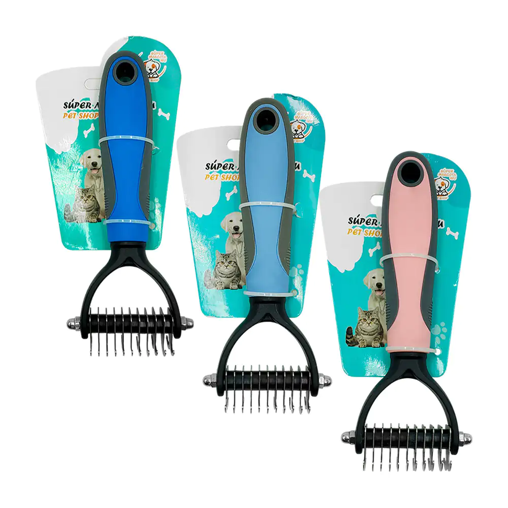 Cepillo deslanador para mascota bicolor con mango ergonómico, varieda…