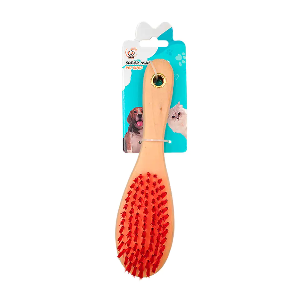 Cepillo doble de madera para mascota con cerdas suaves en color rojo …