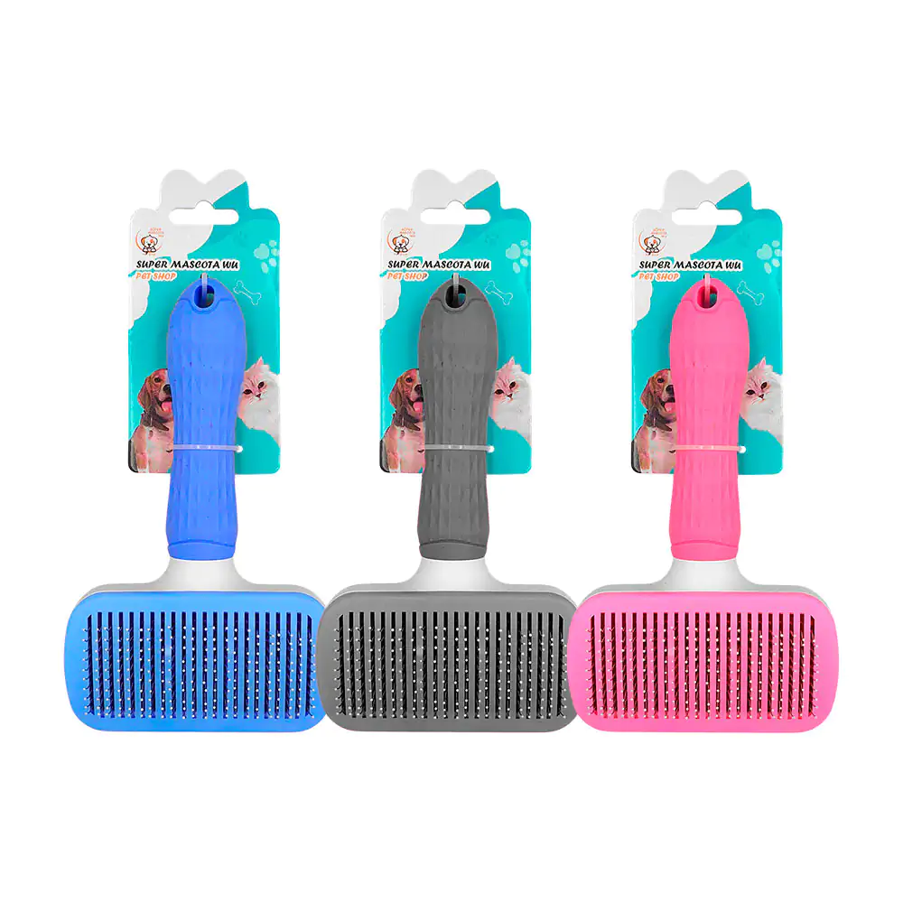 Cepillo de cerdas metálicas para mascotas con botón para remover el p…