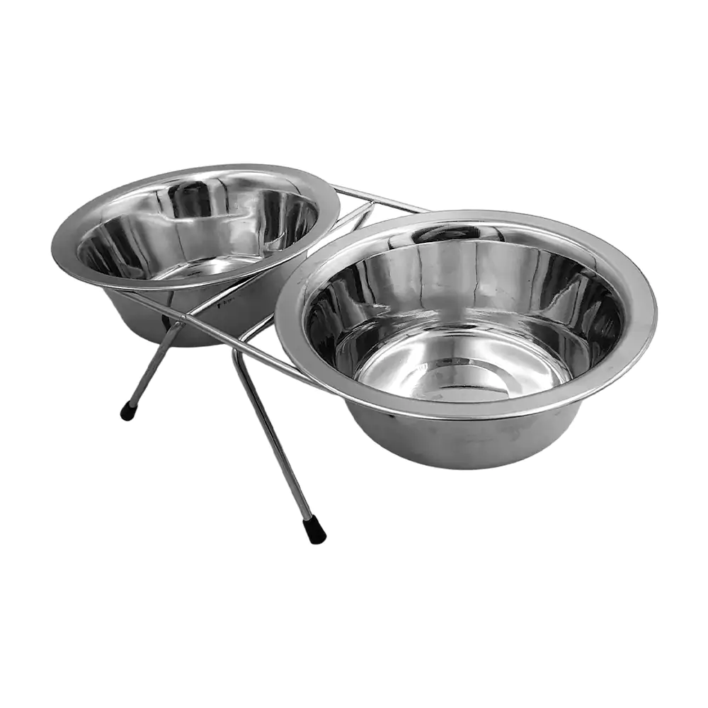 Plato doble elevado de acero inoxidable para mascota con gomas antide…