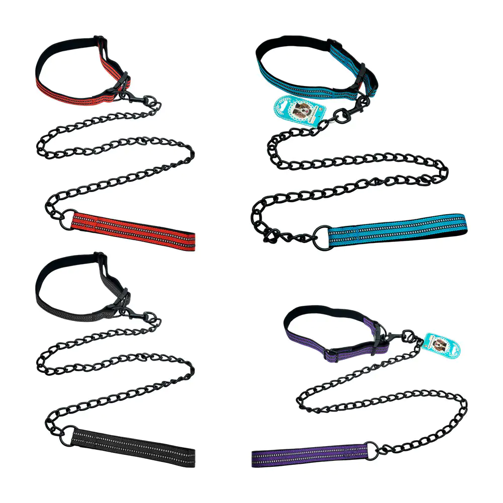 Correa de cadena en color negro con asa + collar con líneas antirrefl…