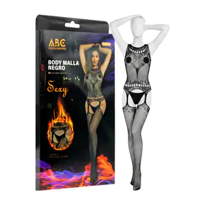 Lenceria body red, medias y detalles de flores, color negro unitalla …