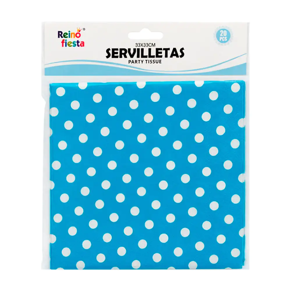 Paquete con 20 servilletas reino fiesta, color azul con lunares blanc…