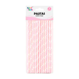 Paquete con 20 popotes de papel reino fiesta en color rosa con lunare…