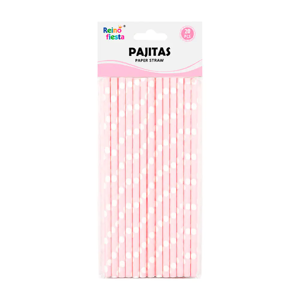 Paquete con 20 popotes de papel reino fiesta en color rosa con lunare…