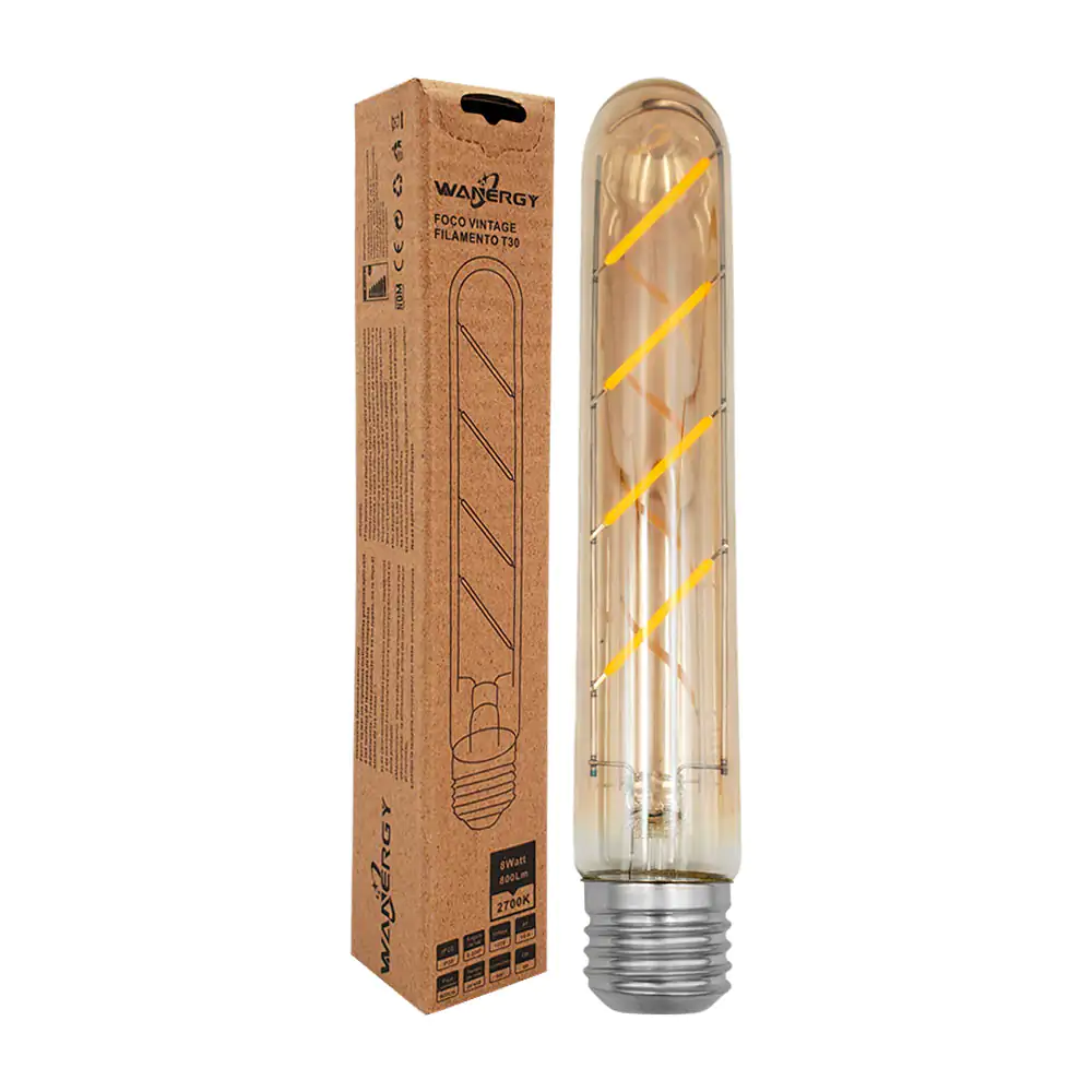 Foco alargado tipo vintage con filamento t30 reforzado, tono cálido /…