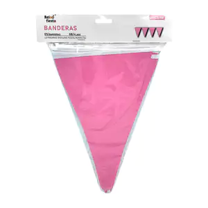 Banner banderín triangular reino fiesta con 10pz en color rosa y dise…