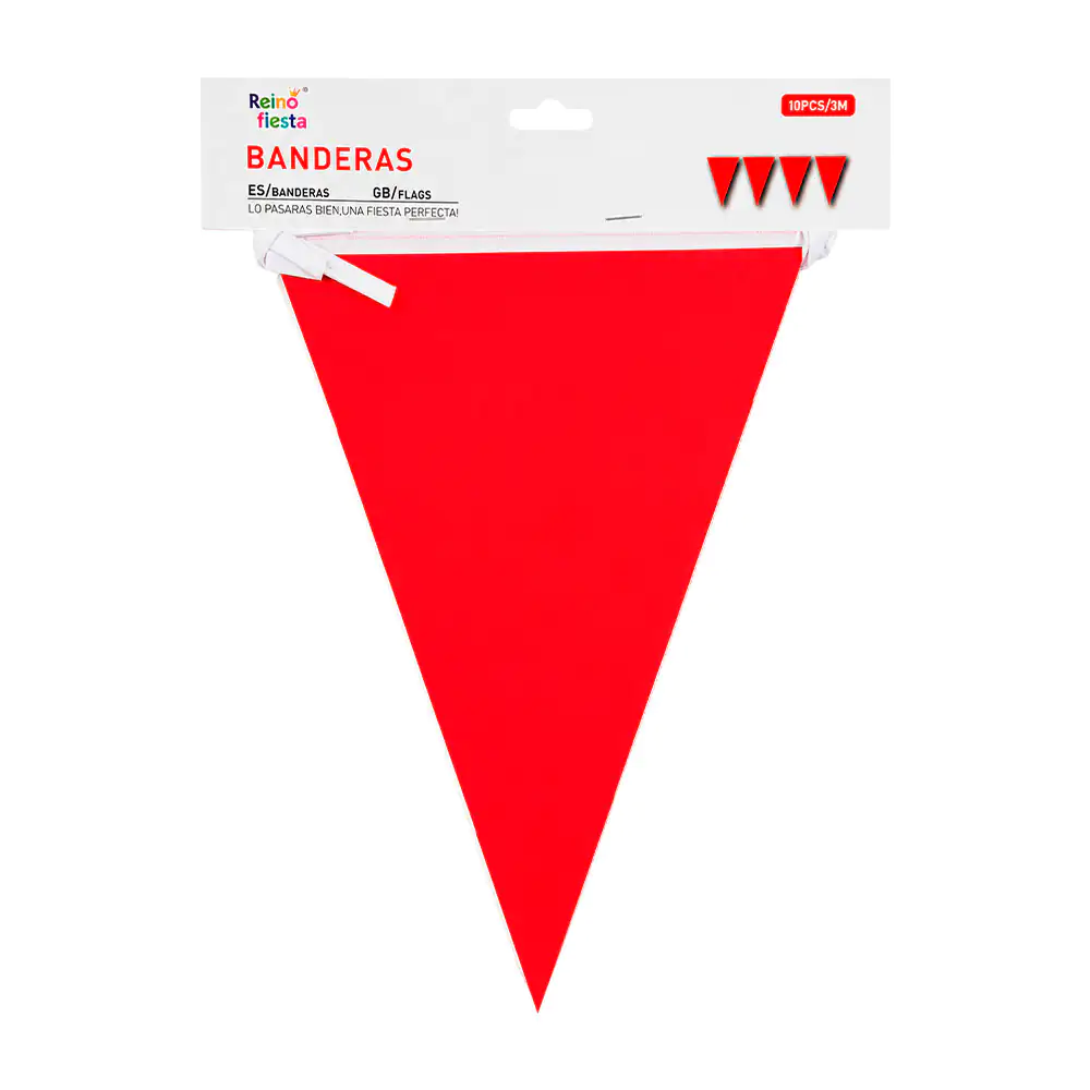 Banner banderín triangular reino fiesta con 10pz en color rojo y dise…