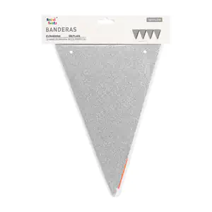 Banner banderín triangular con 10pz en color plateado y con brillanti…