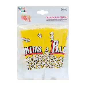 Paquete con 3 cajas palomeras con estampado de palomitas, 7x6.5x11.5cm