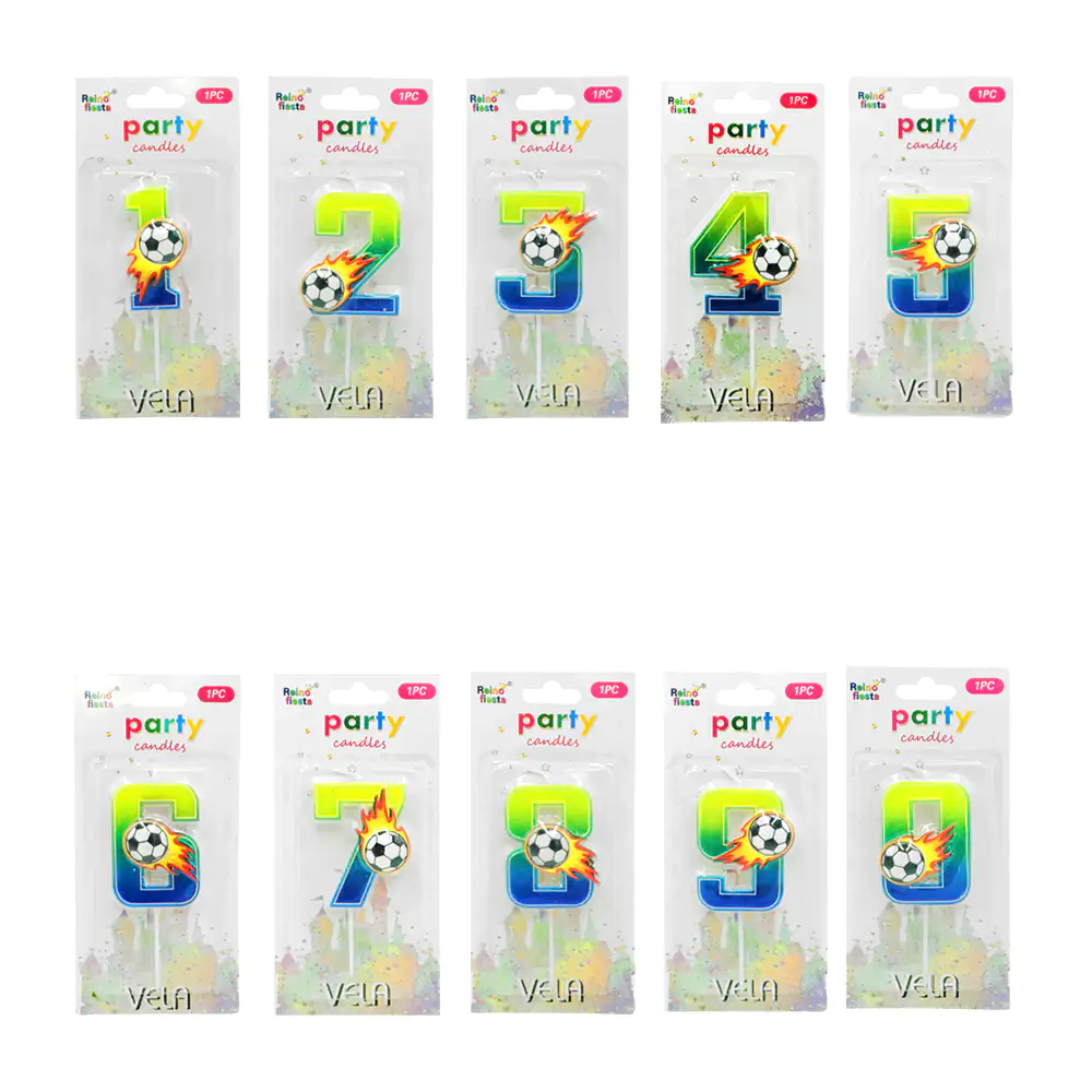 1pz Vela para cumpleaños bicolor con balón de fútbol, variedad de núm…