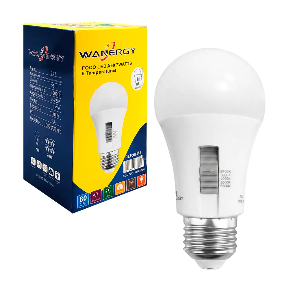 Foco led a60 de 7w, 5 cambios de iluminación e interruptor de potenci…