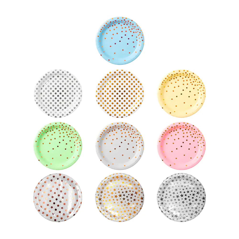 Paquete de 10 platos redondos con diseño de estrellas o lunares para …