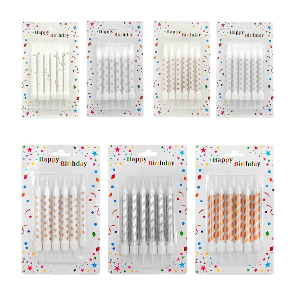 Blíster con 6 velas con diseño estampado para pastel, 9cm / 662141