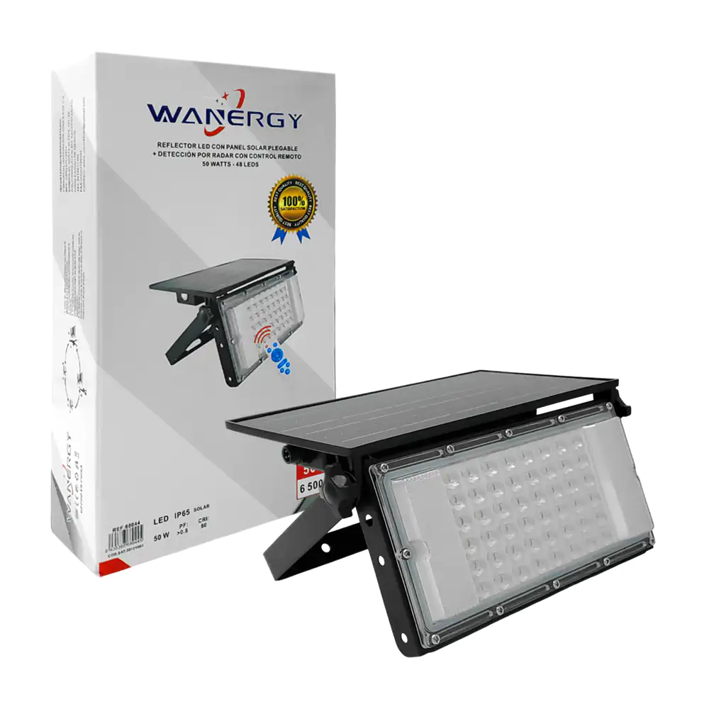 Reflector led con panel solar plegable + detección por control, 50w /…