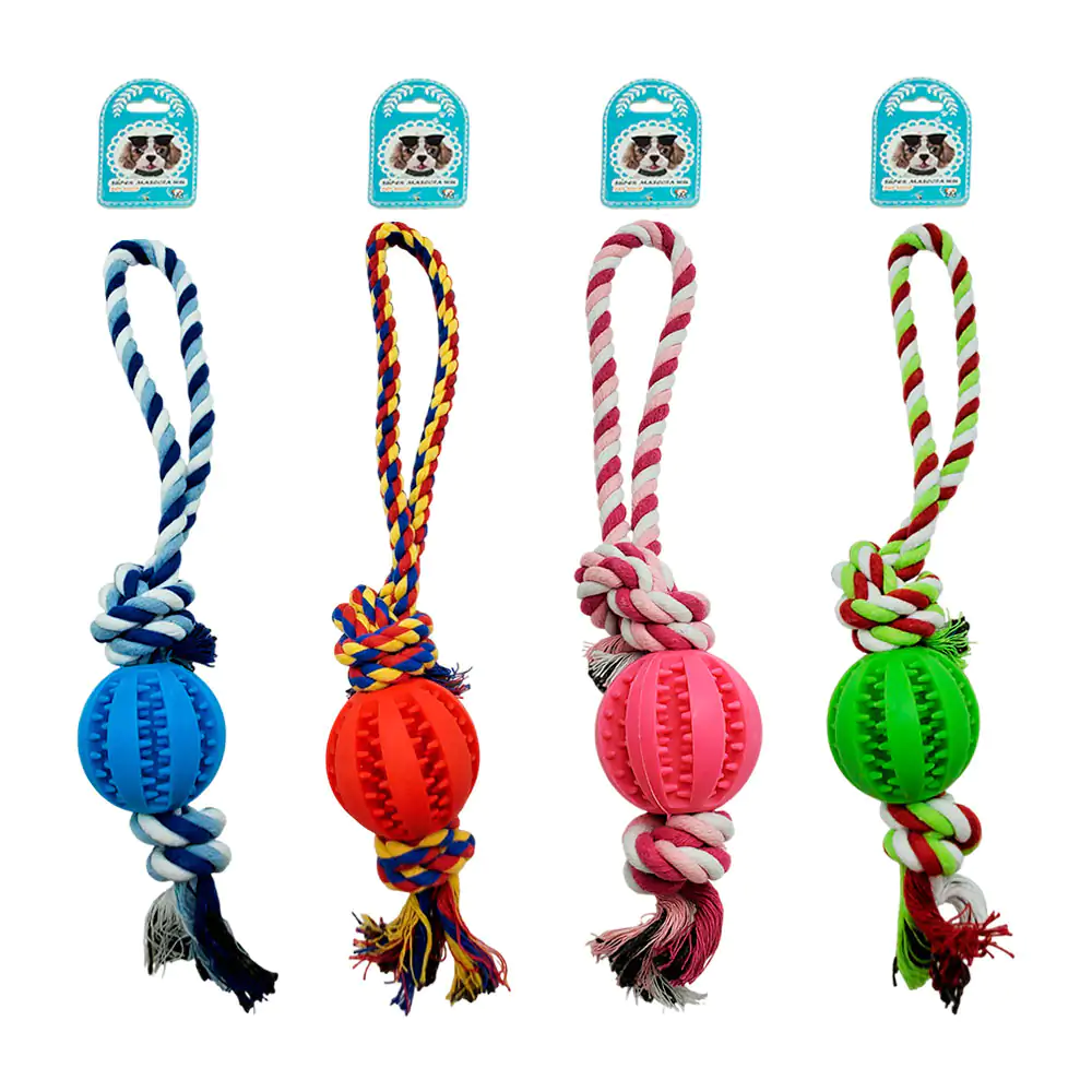 Juguete para mascota de cuerda bicolor resistente con pelota de silic…