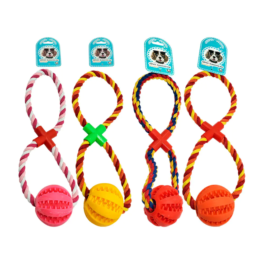 Juguete - mordedera para mascota de cuerda bicolor trenzada y pelota …