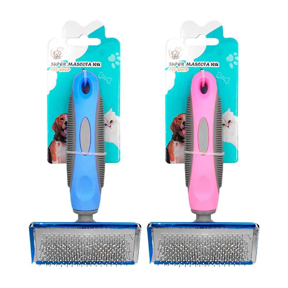 Cepillo rectangular de cerdas metálicas para mascotas con mango ergon…