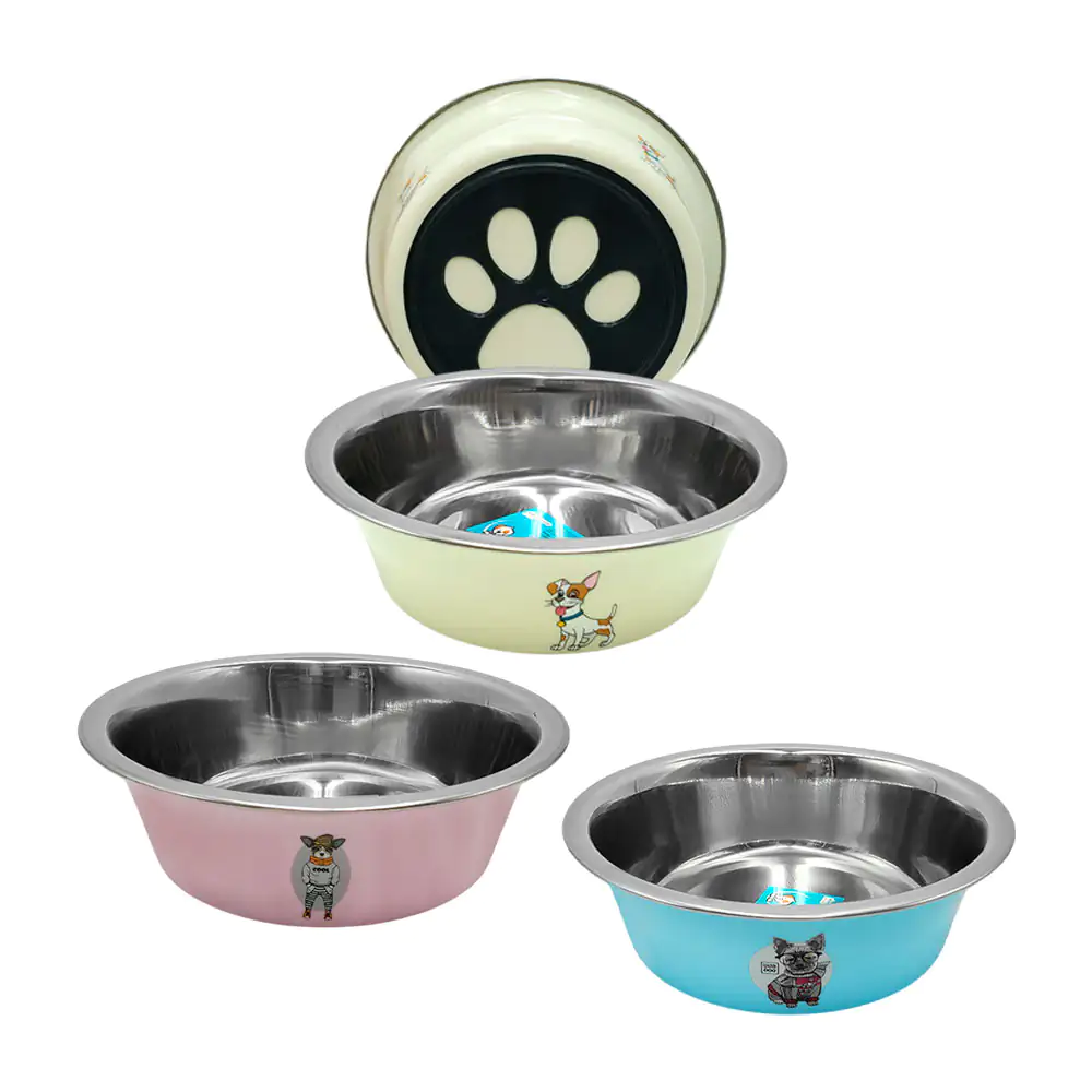 Plato individual metálico para mascota con diseño de perritos y base …