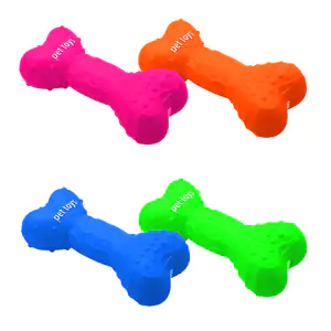 Juguete chillón en forma de hueso con textura de líneas y bolitas, va…
