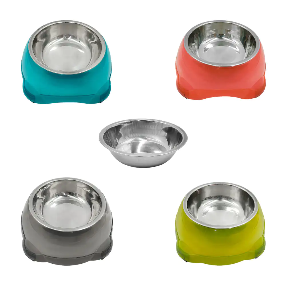 Plato de plástico semitransparente para mascota con tazón metálico / …