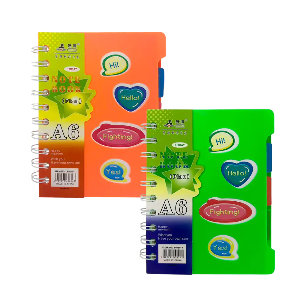 Cuaderno a6 con hojas de raya espiral metálico y separadores variedad…