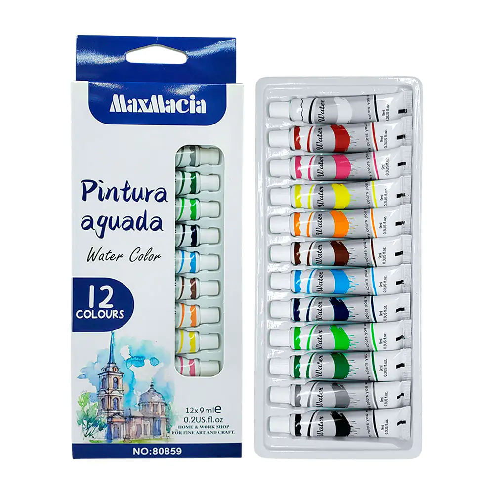 Paquete con 12 pinturas acrílicas tipo acuarela de colores, tubo de 9…