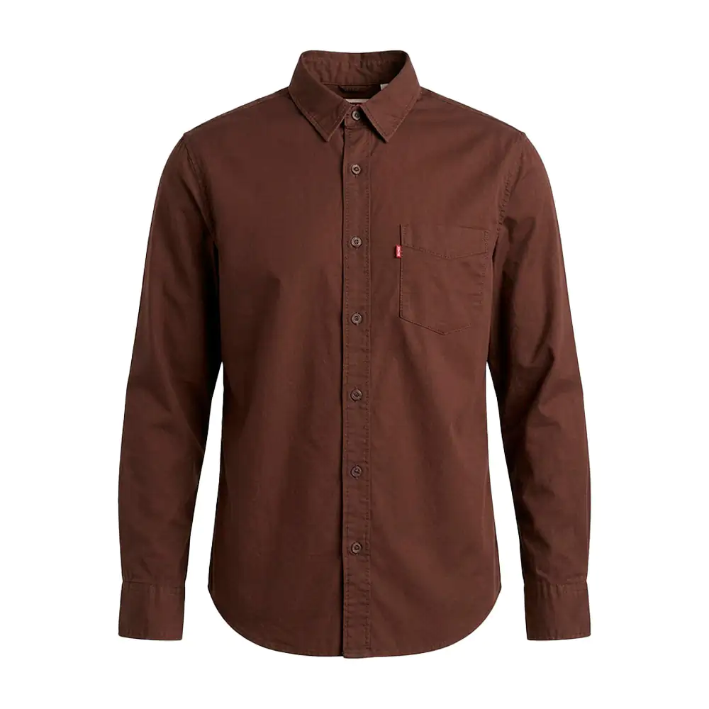 Camisa levis original de vestir, manga larga lisa en color café, vari…