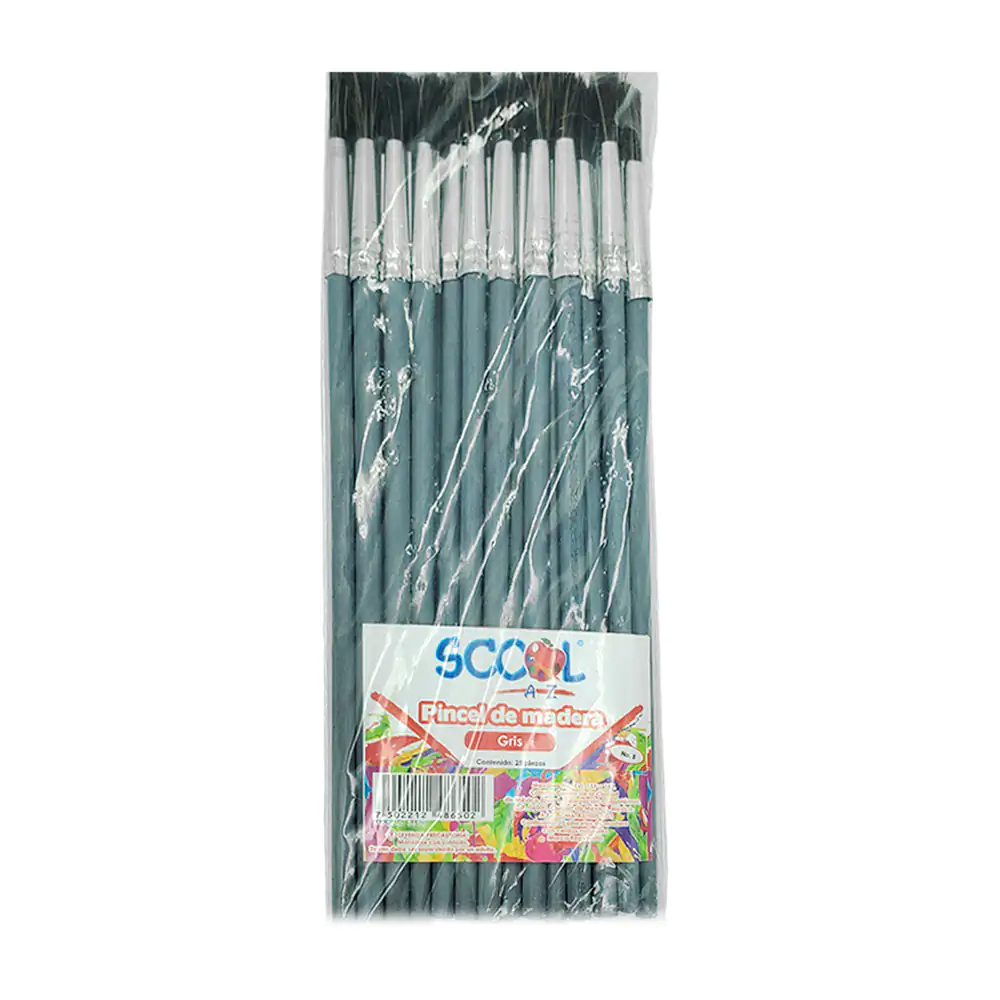 Paquete con 25 pinceles scool de madera con cerdas medias, numero 8