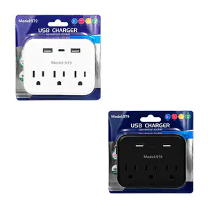 Enchufe multicontacto cuadrado con 3 enchufes, 2 entrada usb + 1 tipo…