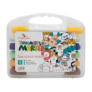 Estuche con 12 plumones / marcadores acrílicos de doble punta, varied…