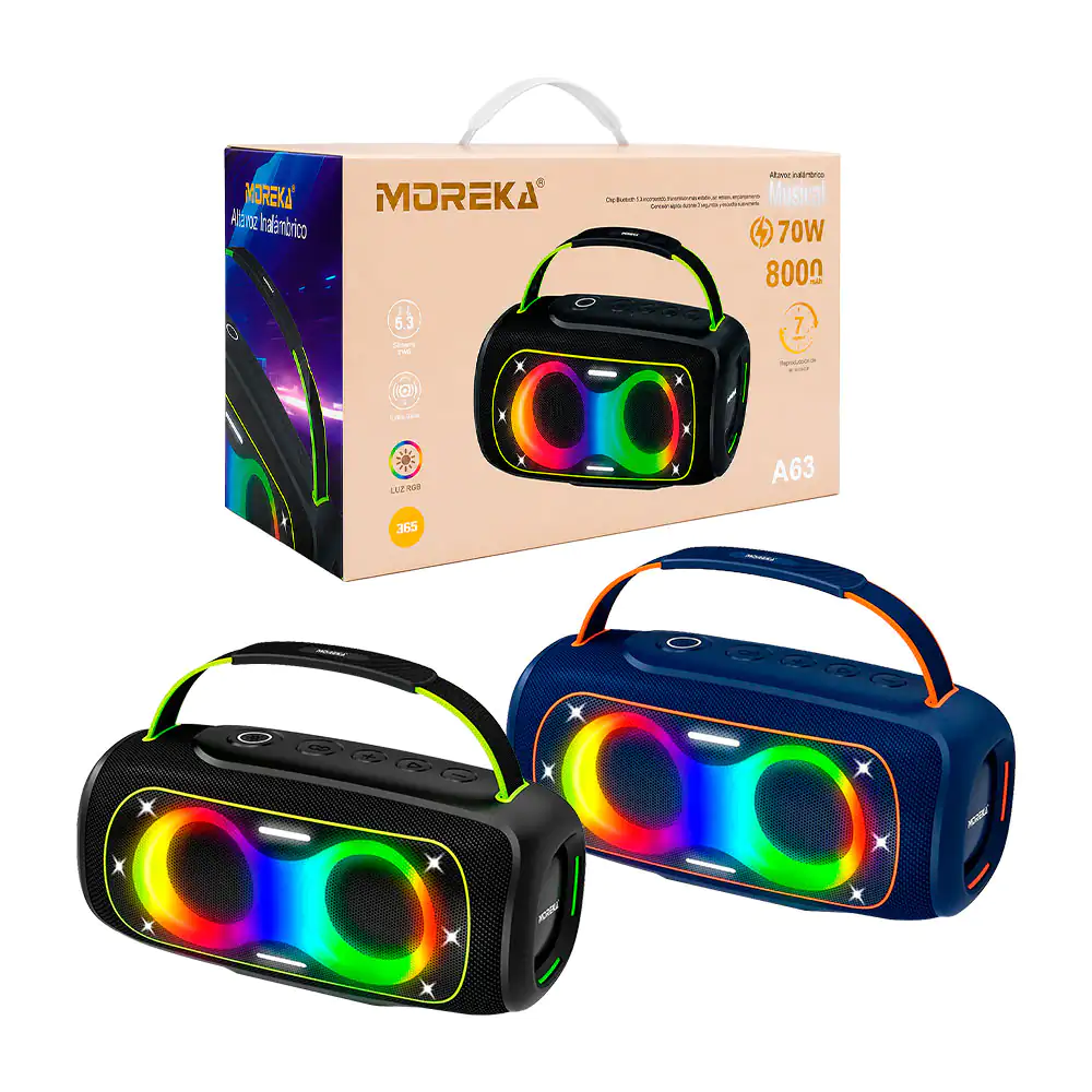 Bocina inalámbrica con luz rgb de 70w, 8000mah con agarradera y deste…