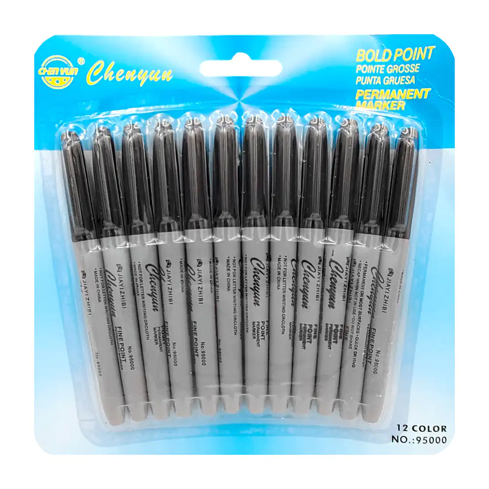 Paquete con 12 plumones - marcadores de punta fina color negro, perma…