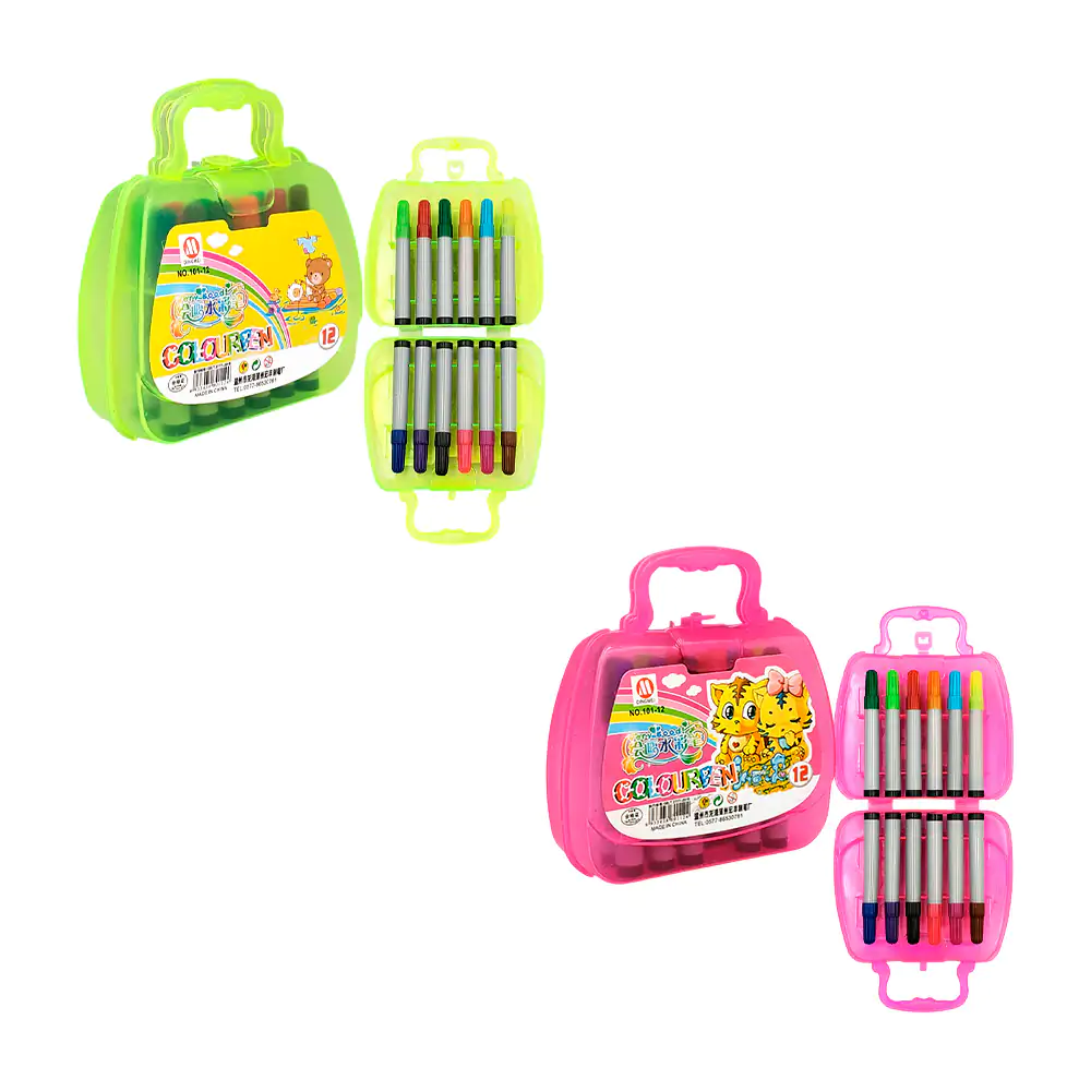 Mini estuche maletín con 12 mini plumones delgados, variedad de color…