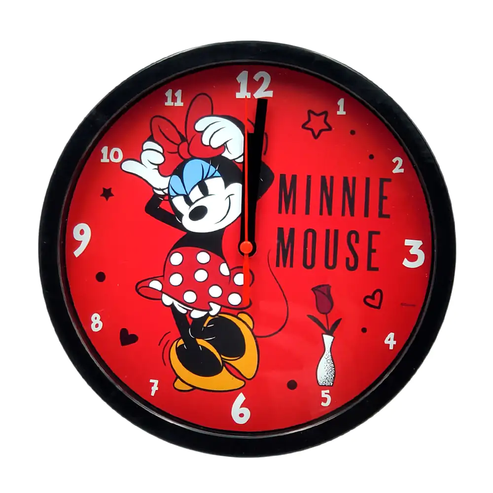 Reloj redondo análogo de pared de 20cm con estampado de minnie mouse