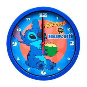 Reloj redondo análogo de pared de 20cm con estampado de stitch