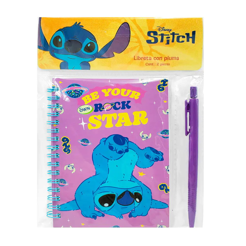 Paquete con libreta de 11x15cm con diseño de stitch + pluma retráctil