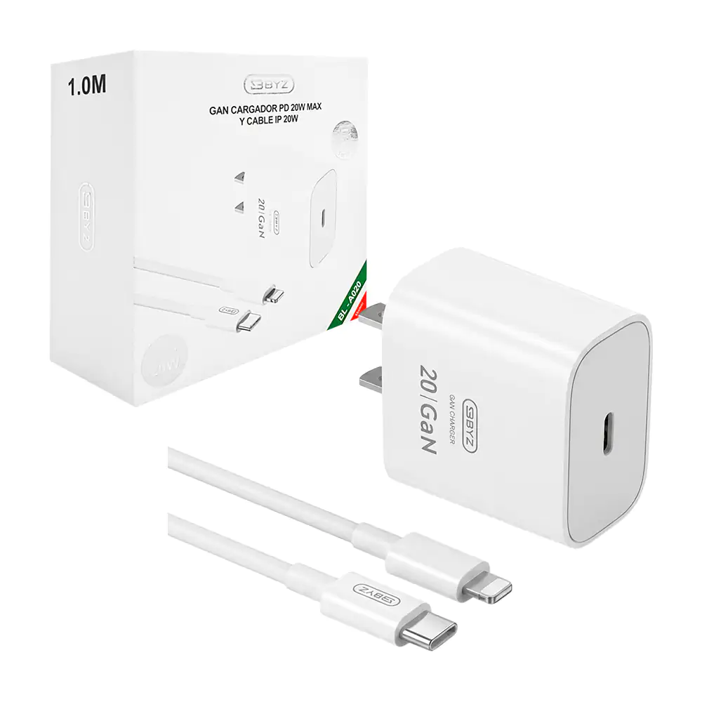 Combo cargador byz, carga rápida 20w, cubo con entrada usb-c y cable …