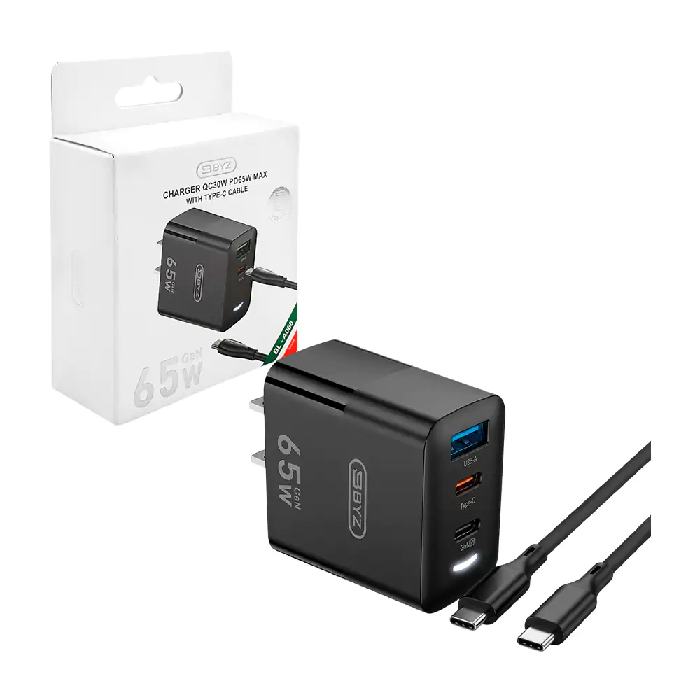 Combo cargador byz carga rápida 65w, cubo con usb-a y c, cable tipo c…