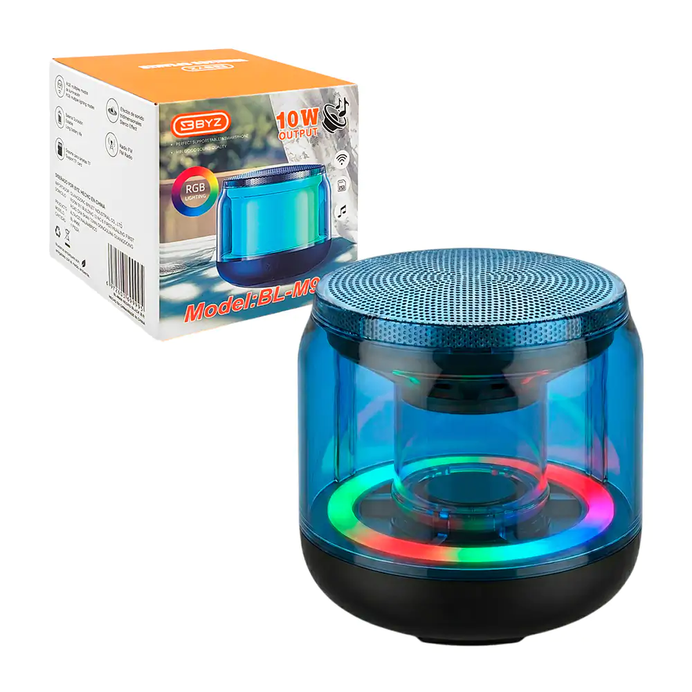 Mini bocina byz, cilíndrica con rgb potencia 10w, puerto tf y bluetoo…