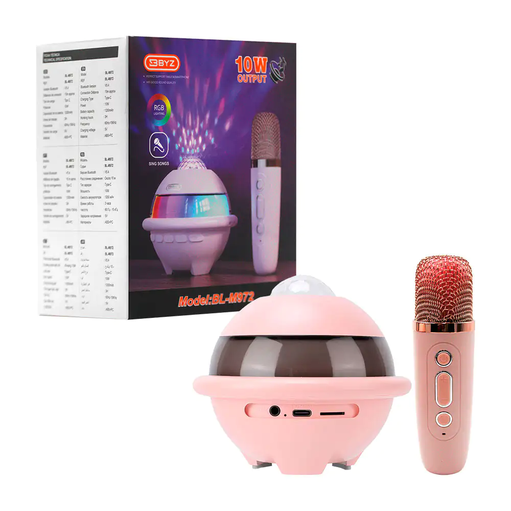 Mini bocina byz con forma de ovni, rgb y proyector + micrófono, varie…