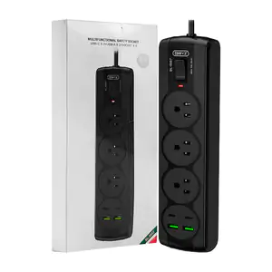 Multicontacto negro byz con 3 conectores, 2 usb-c y 2 usb-a + apagado…