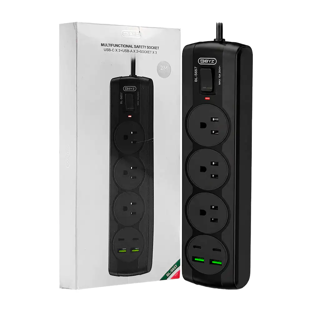 Multicontacto negro byz con 3 conectores, 2 usb-c y 2 usb-a + apagado…