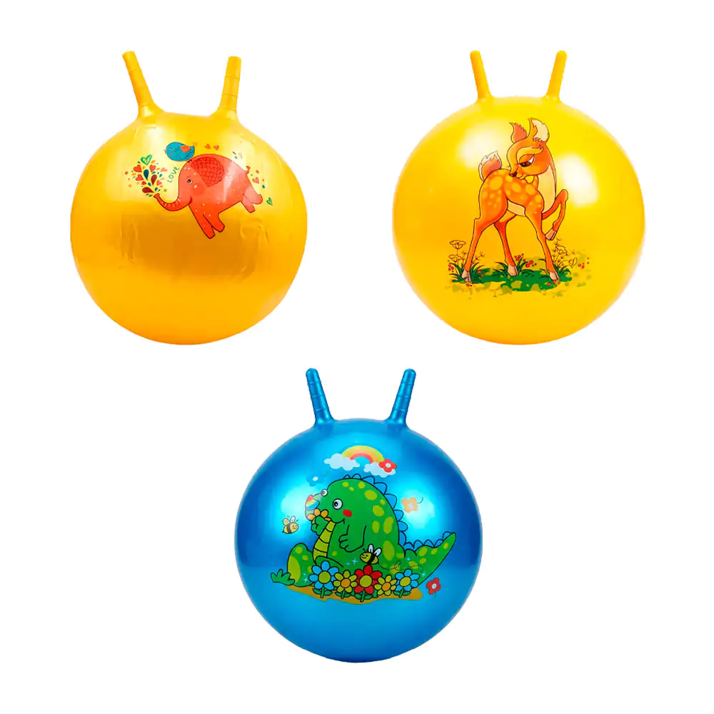 Pelota saltarina 55cm, orejitas para agarrar, estampado de animalitos…