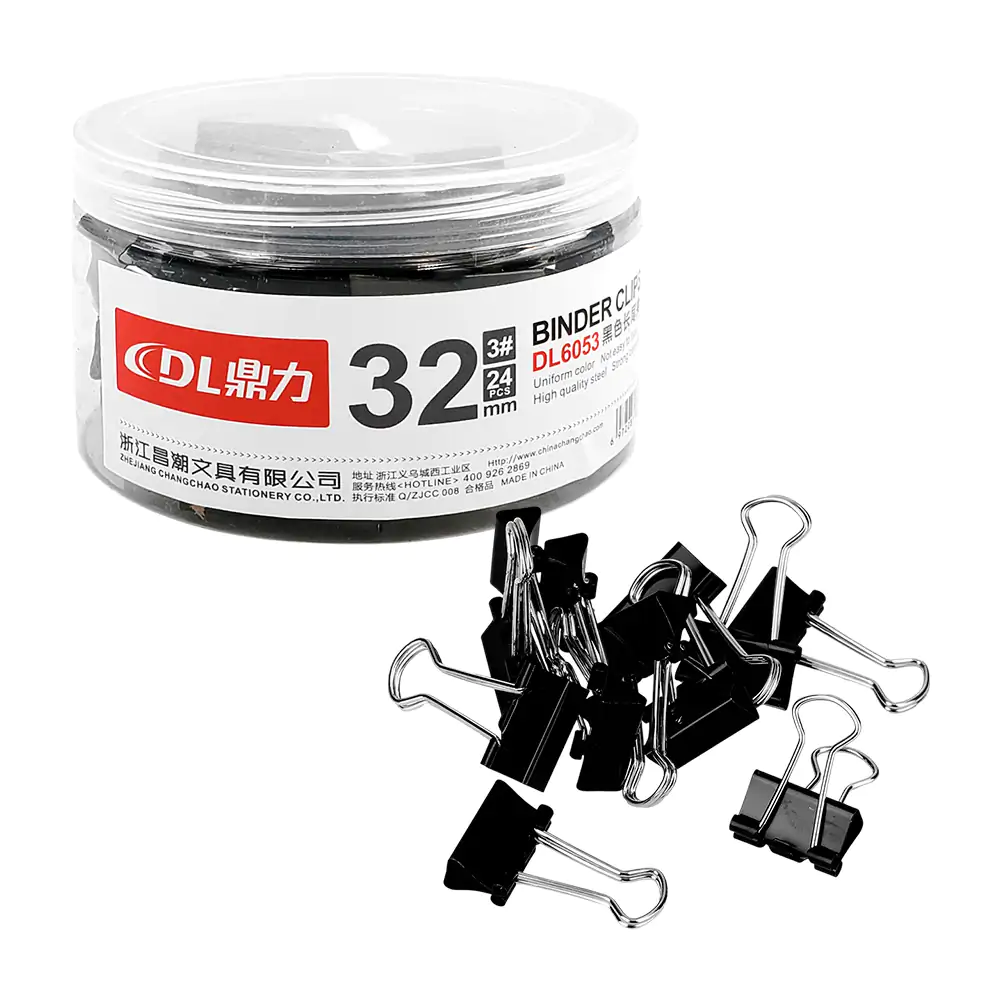 Bote transparente con 24 clips mariposa de 3.2cm, #3 / binder clips /…